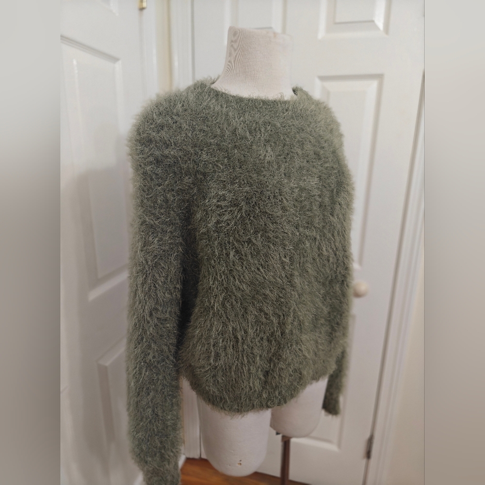 Pink Rose Fuzzy Olive Sweater - Picture 2 of 4